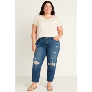 Old Navy Dark Ripped Mid-Rise Boyfriend Blue Jeans Size 16 NWT